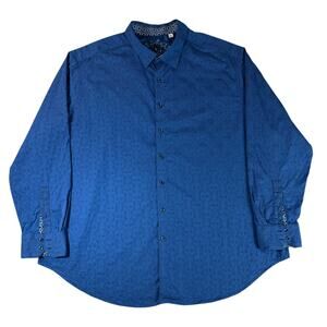 Robert Graham Cullen Jacquard Shirt Men's Button Up Flip Cuff Sz 3XL Blue Preppy